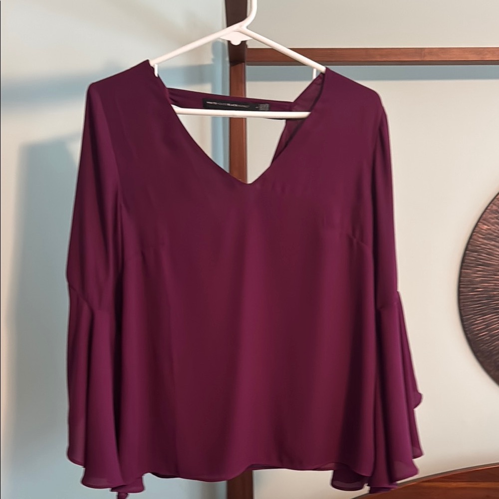 White House Black Market Purple Blouse with Bell Sleeves Size 4